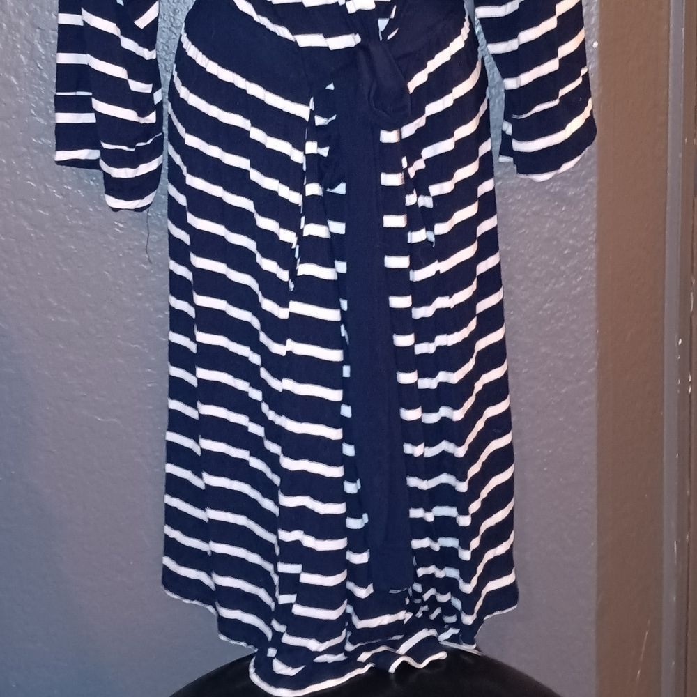 Navy & Striped robe w/attached belt - Picture 2 of 8